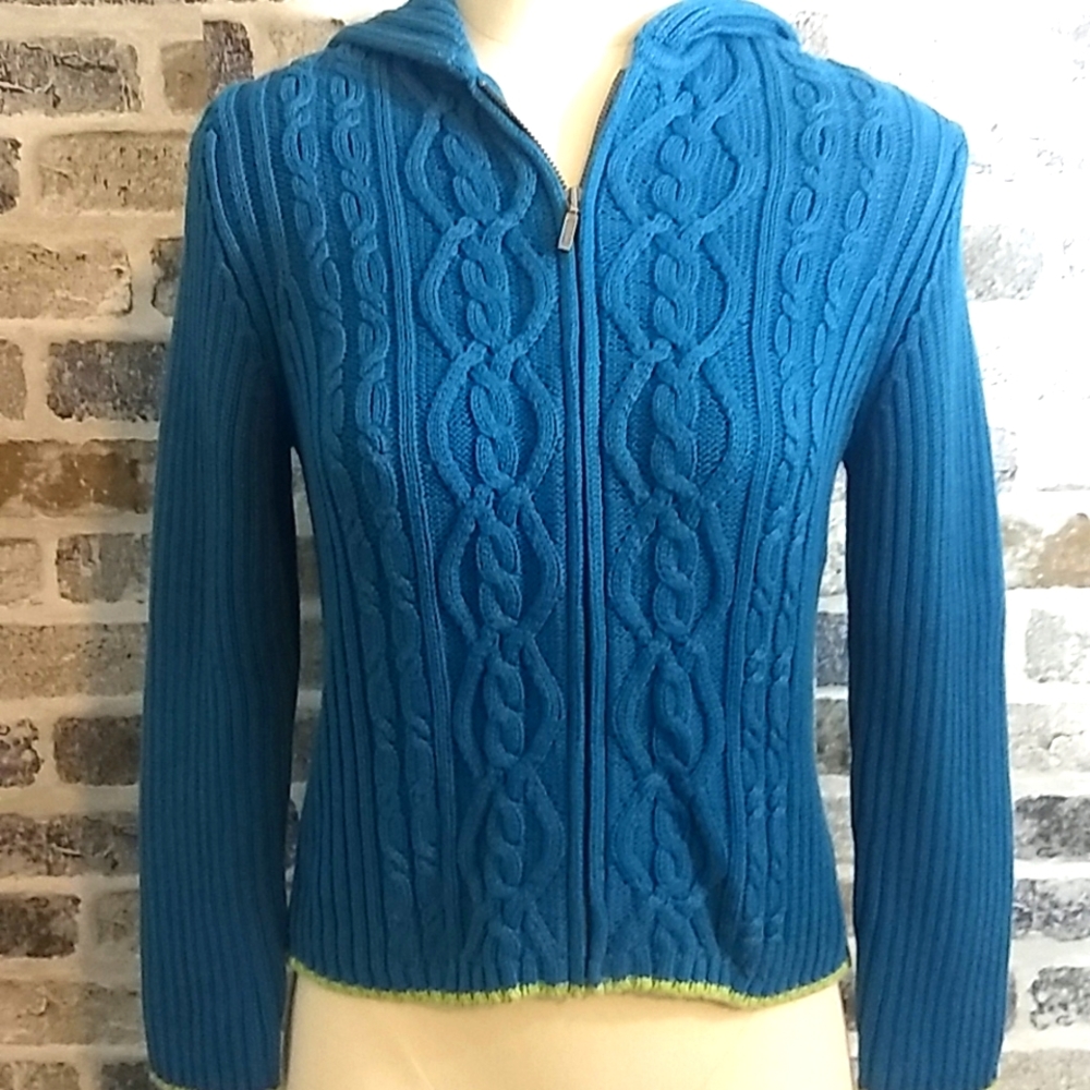 🆕Lands' End teal blue hooded sweater, sz10-12.